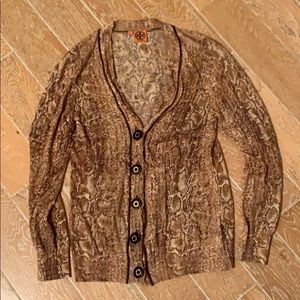{Tory Burch} snakeprint linen blend cardigan